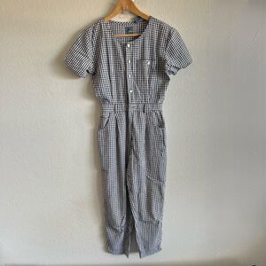 LIZ WEAR Vintage 90s Black White Gingham Short Sleeve Jumpsuit Womens 2 Petite